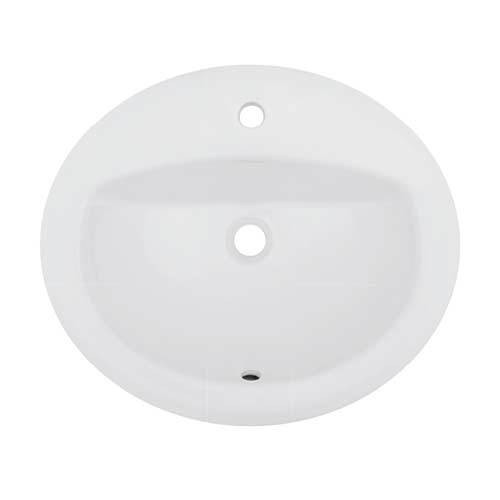 Envy Topmount Porcelain Vanity Sink, Oval, One Faucet Hole, White, 20-1/2 in x 17-3/4 in x 8-1/4 in