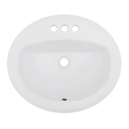 Envy Topmount Porcelain Vanity Sink, Oval, Three Faucet Hole, White, 20-1/2 in x 17-3/4 in x 8-1/4 in