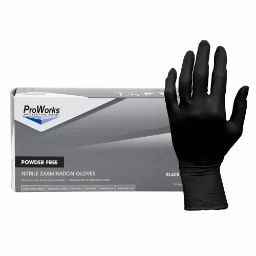 Nitrile Powder Free Glove 6 mil, X-Large Black Textured Box 100