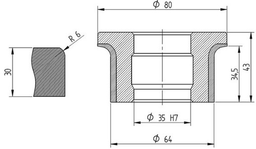 Diamut A33 R6 - Pos 3, OD 80x35 Bore, HYS Continuous Diamond Profile Wheel