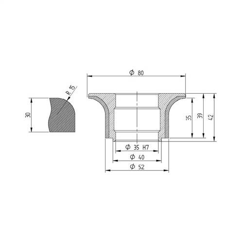 Diamut A35 R15 - Pos 4, OD 80x35 Bore, HYS Continuous Diamond Profile Wheel