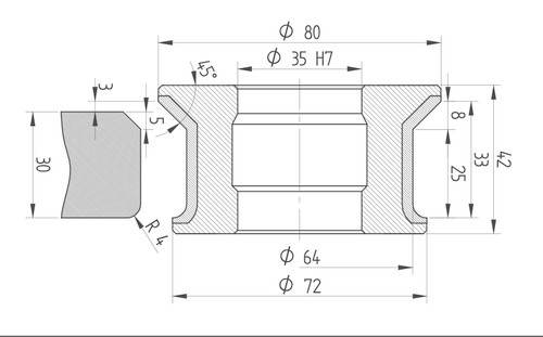Diamut EFR33 B8 R4 - Pos 1, OD 80x35 Bore, HYS Continuous Diamond Profile Wheel