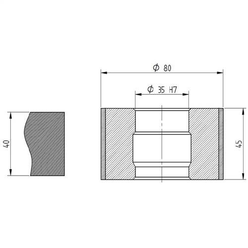 Diamut Z45 - Pos 4, OD 80x35 Bore, HYS Continuous Diamond Profile Wheel