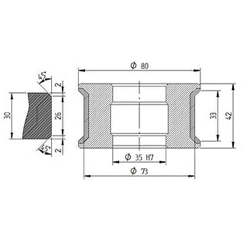 Diamut X30 - Pos 2, OD 80x35 Bore, HYS Continuous Diamond Profile Wheel