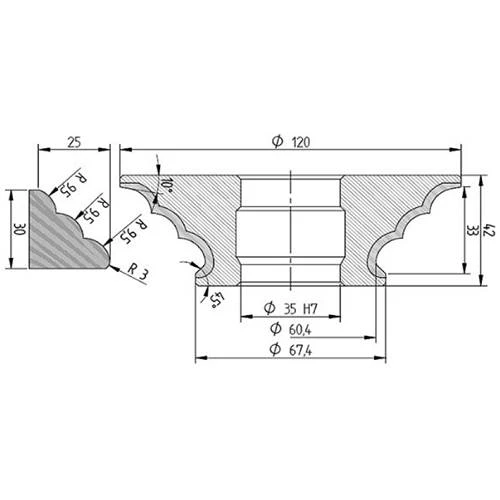 Diamut TP33 - Pos 4, OD 120x35 Bore, HYS Continuous Diamond Profile Wheel