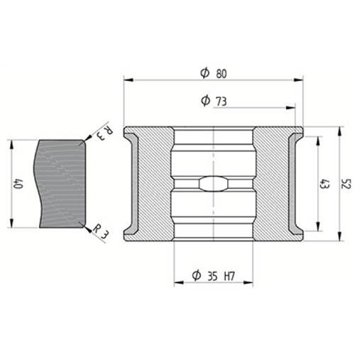 Diamut T43 R3 - Pos 2, OD 80x35 Bore, HYS Continuous Diamond Profile Wheel
