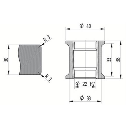 Diamut T33 R3 - Pos 7, ID 40x22 Bore, Flash Gray Polish Profile Wheel