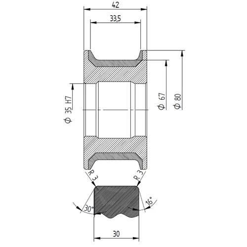 Diamut T33 R3 FLX - Pos 5S, OD 80x35 Bore, HYS Continuous Diamond Profile Wheel
