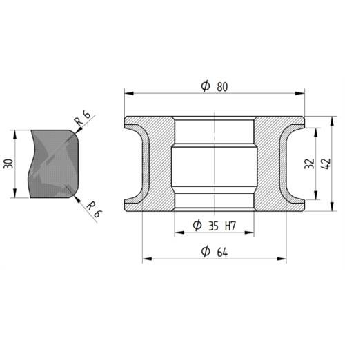 Diamut T32 R6 - Pos 5S, OD 80x35 Bore, HYS Continuous Diamond Profile Wheel