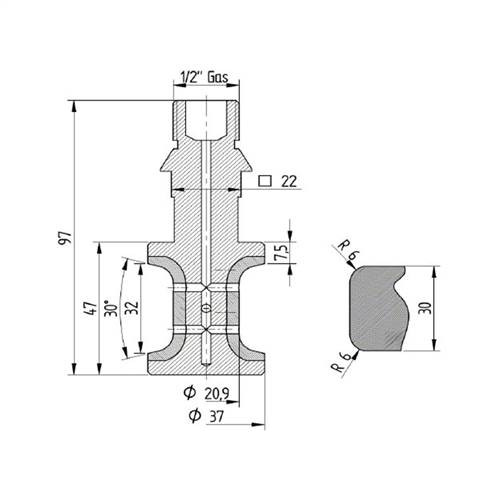 Diamut T32 R6 - Pos 5, ID 20x1/2 Gas, Flash Blue Polish Profile Wheel