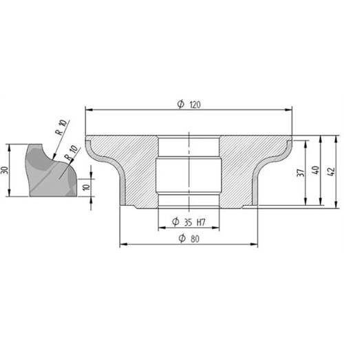 Diamut FZR33 R10 R3 - Pos 4 OD 120x35 Bore HYS Continuous Diamond Profile Wheel