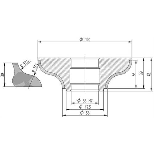 Diamut F35 R17.4 - Pos 4, OD 120x35 Bore, HYS Continuous Diamond Profile Wheel