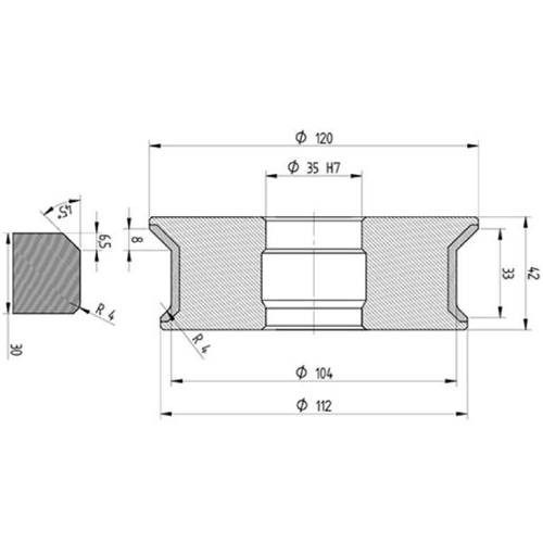 Diamut EFR33 B8 R4 - Pos 2, OD 120x35 Bore, HYS Continuous Diamond Profile Wheel