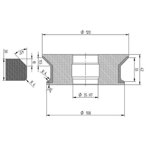 Diamut EFR33 B11.5 R4 - Pos 5S, OD 120x35 Bore, HYS Continuous Diamond Profile Wheel