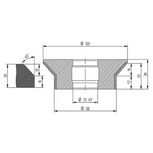Diamut E33 B16 - Pos 1, OD 120x35 Bore, HYS Segment Diamond Profile Wheel