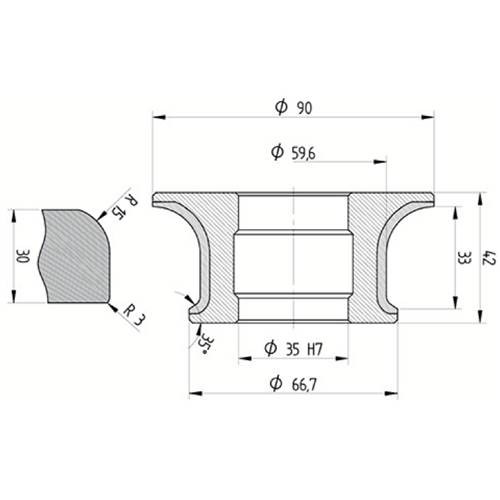 Diamut AFR33 R15 R3 - Pos 5S, OD 90x35 Bore, HYS Continuous Diamond Profile Wheel
