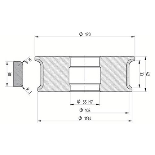 Diamut AFR33 R6 R3 - Pos 5S, OD 120x35 Bore, HYS Continuous Diamond Profile Wheel