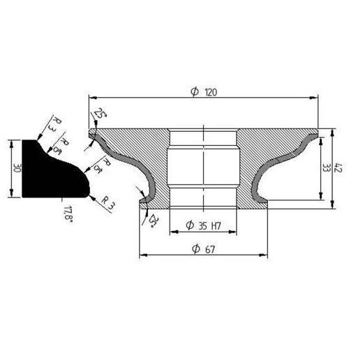 Diamut TK57 33 - Pos 7, ID 56x35 Bore, Flash Gray Polish Profile Wheel