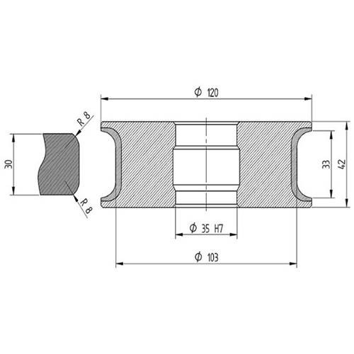 Diamut T33 R8 - Pos 4, OD 120x35 Bore, HYS Continuous Diamond Profile Wheel