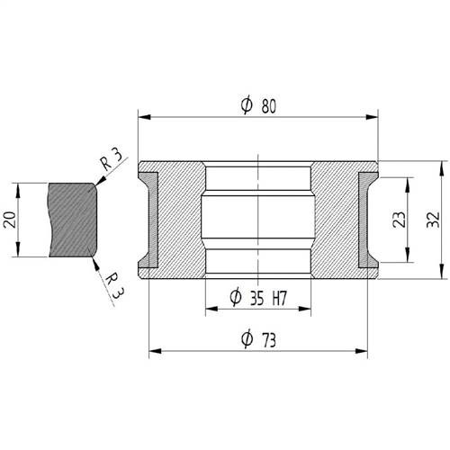 Diamut T23 R3 - Pos 4, OD 80x35 Bore, HYS Continuous Diamond Profile Wheel