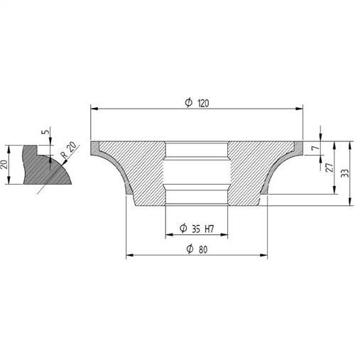 Diamut H23 - Pos 4, OD 120x35 Bore, HYS Continuous Diamond Profile Wheel