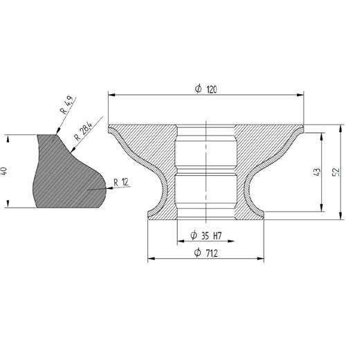 Diamut G43 - Pos 4, OD 120x35 Bore, HYS Continuous Diamond Profile Wheel