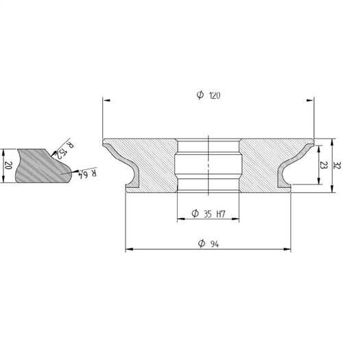 Diamut G23 - Pos 2, OD 120x35 Bore, HYS Continuous Diamond Profile Wheel