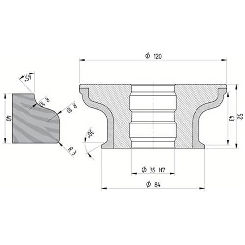 Diamut FZR43 R10 R3 - Pos 5S, OD 120x35 Bore, HYS Continuous Diamond Profile Wheel