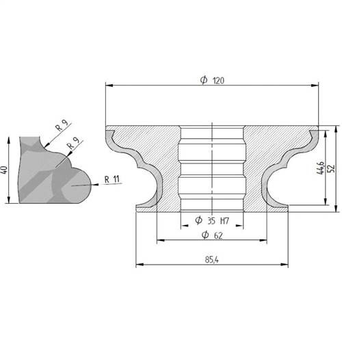 Diamut FV43 - Pos 5S, OD 120x35 Bore, HYS Continuous Diamond Profile Wheel