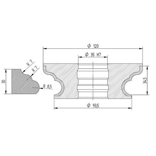 Diamut FV33 - Pos 5S, OD 120x35 Bore, HYS Continuous Diamond Profile Wheel