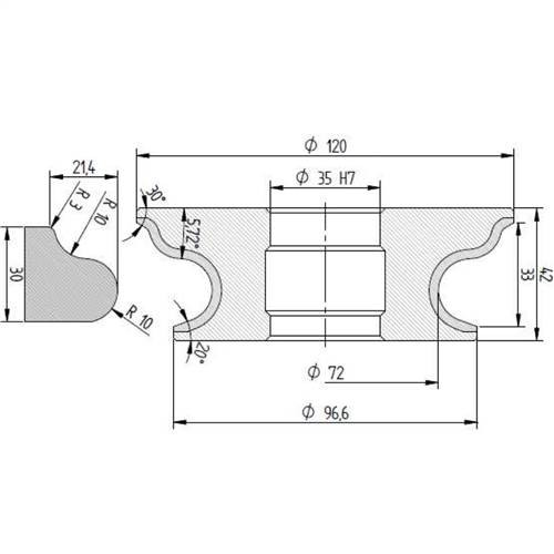 Diamut FBR33 R10 R3 - Pos 7, ID 60x35 Bore, Flash Gray Polish Profile Wheel