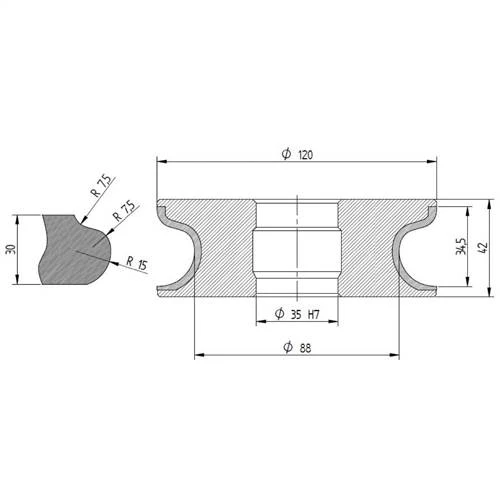 Diamut FB33 - Pos 1, OD 120x35 Bore, HYS Segment Diamond Profile Wheel