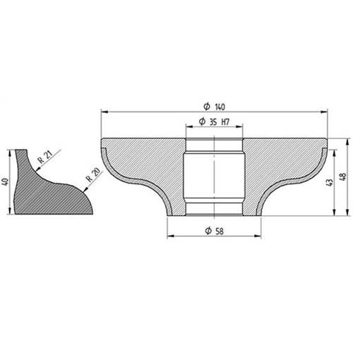 Diamut F43 R21 R0 - Pos 2, OD 140x35 Bore, HYS Continuous Diamond Profile Wheel