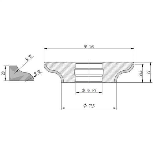 Diamut F23 R12 - Pos 6, ID 60x35 Bore, Flash White Polish Profile Wheel