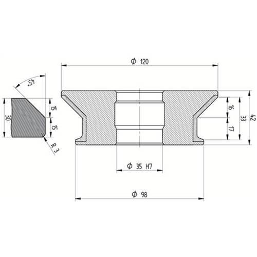 Diamut EFR33 B16 R3 - Pos 4, OD 120x35 Bore, HYS Continuous Diamond Profile Wheel