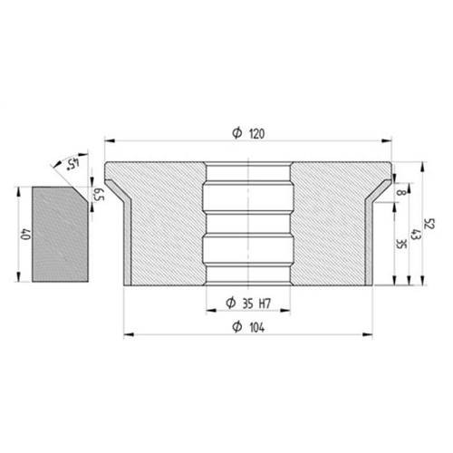 Diamut E43 B8 - Pos 1, OD 120x35 Bore, HYS Segment Diamond Profile Wheel