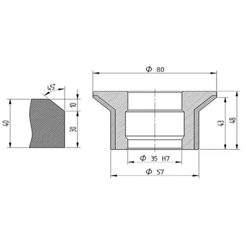 Diamut E43 B11.5 - Pos 5S, OD 80x35 Bore, HYS Continuous Diamond Profile Wheel