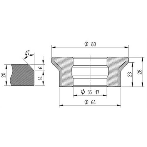 Diamut E23 B8 - Pos 3, OD 80x35 Bore, HYS Continuous Diamond Profile Wheel