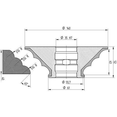 Diamut TP43 - Pos 5S, OD 140x35 Bore, HYS Continuous Diamond Profile Wheel