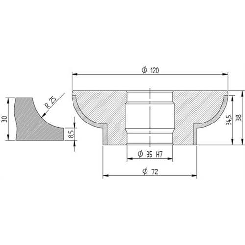 Diamut L33 R25 - Pos 2, OD 120x35 Bore, HYS Continuous Diamond Profile Wheel
