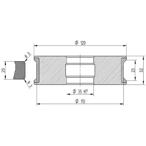 Diamut T23 R3 - Pos 2, OD 120x35 Bore, HYS Continuous Diamond Profile Wheel