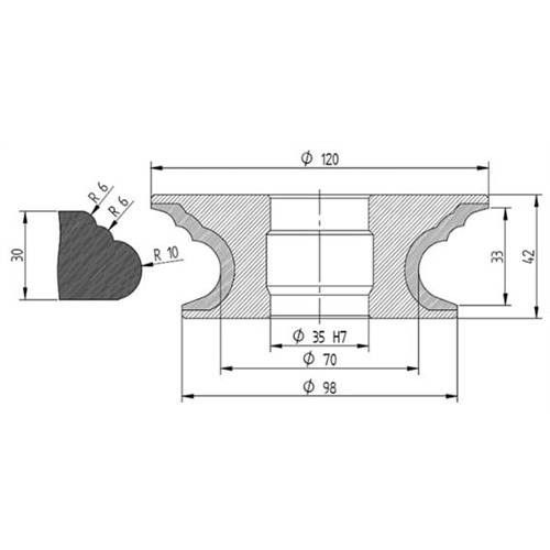 Diamut TK43 33 R10 R6 - Pos 7, ID 60x35 Bore, Flash Gray Polish Profile Wheel
