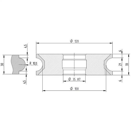 Diamut I33 - Pos 5, ID 60x35 Bore, Flash Blue Polish Profile Wheel