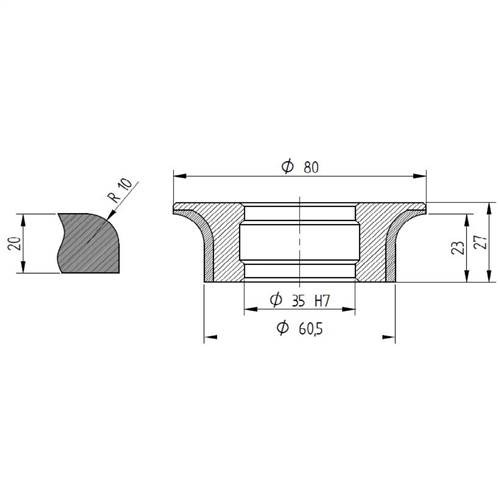 Diamut A23 R10 - Pos 3, OD 80x35 Bore, HYS Continuous Diamond Profile Wheel