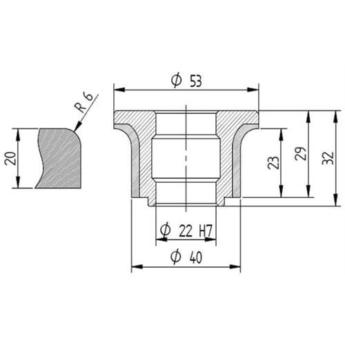 Diamut A23 R6 - Pos 5S, OD 53x22 Bore, HYS Continuous Diamond Profile Wheel