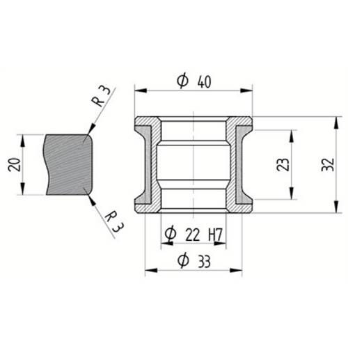Diamut T23 R3 - Pos 4, OD 40x22 Bore, HYS Continuous Diamond Profile Wheel