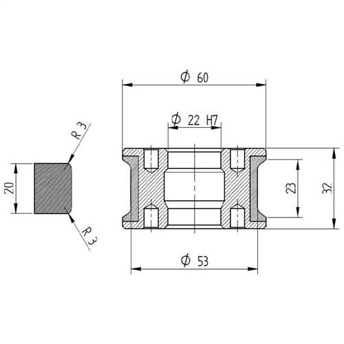 Diamut T23 R3 - Pos 2, OD 60x22 Bore, HYS Continuous Diamond Profile Wheel