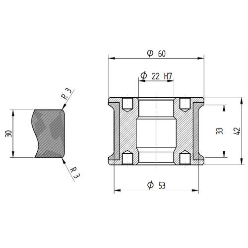Diamut T33 R3 - Pos 5S, OD 60x22 Bore, HYS Continuous Diamond Profile Wheel