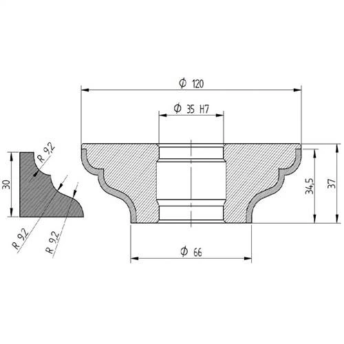 Diamut Q33 - Pos 1, OD 120x35 Bore, HYS Segment Diamond Profile Wheel