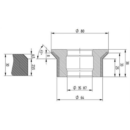 Diamut E33 B8 - Pos 2, OD 80x35 Bore, HYS Continuous Diamond Profile Wheel